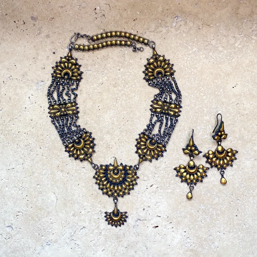 Sterling Silver & Gold Plate Maharani Necklace Set