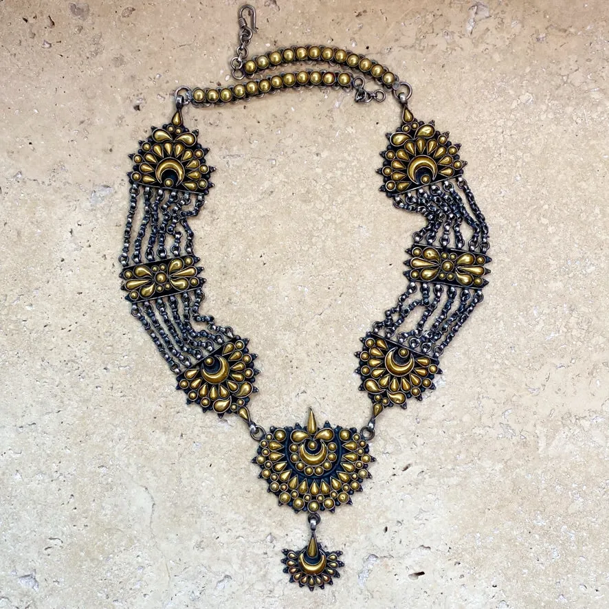 Sterling Silver & Gold Plate Maharani Necklace Set