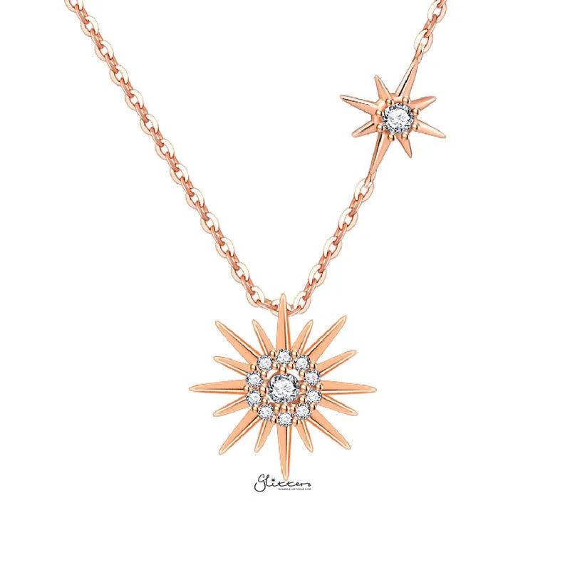 Sterling Silver C.Z Paved Sun Necklace - Rose Gold