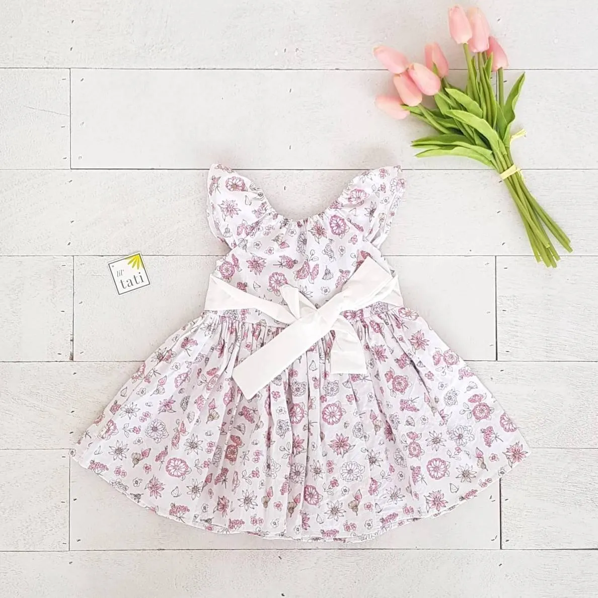 Suntan Dress in Pink Flowers Print