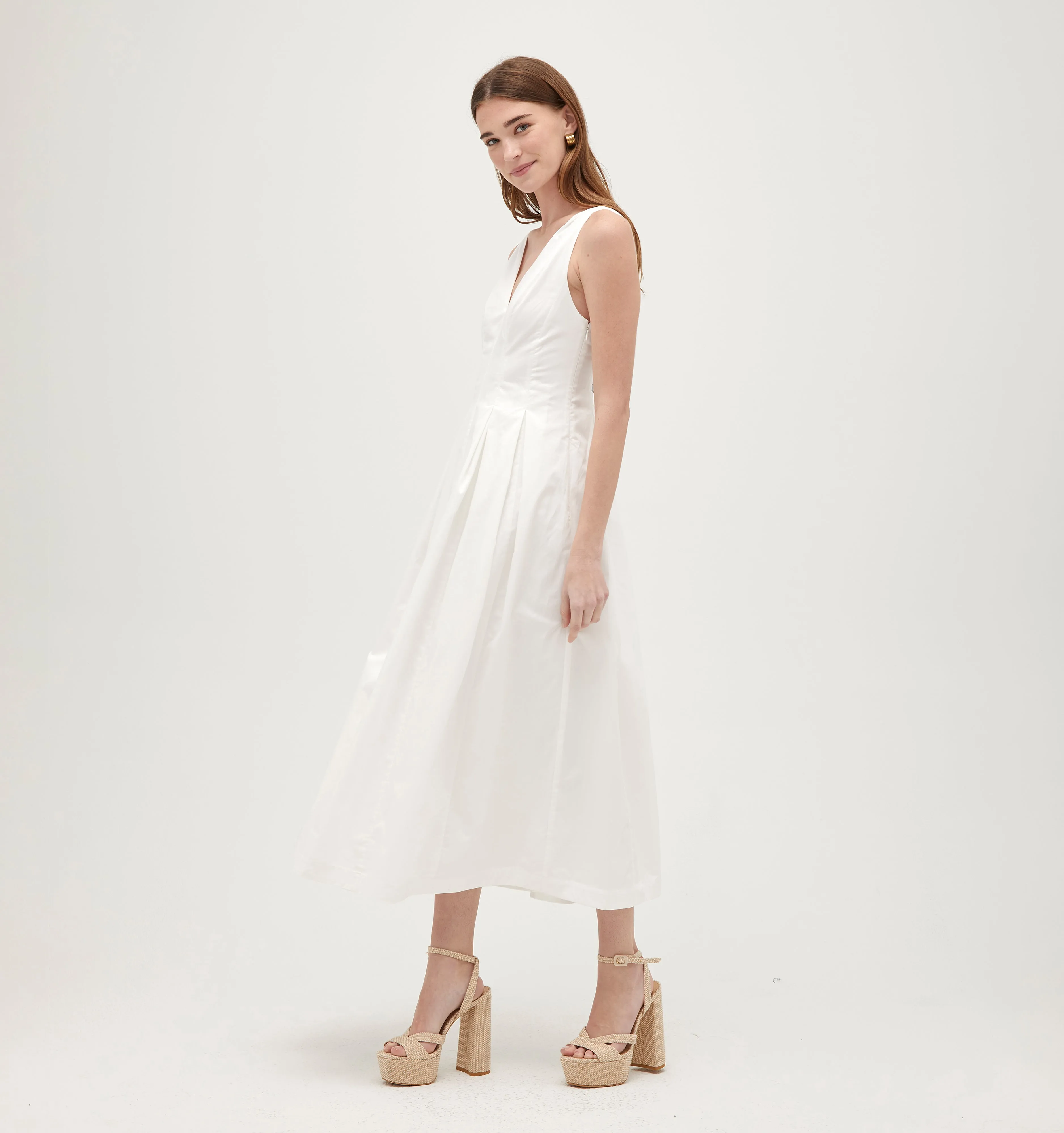 The Jacqueline Dress - White Cotton Sateen