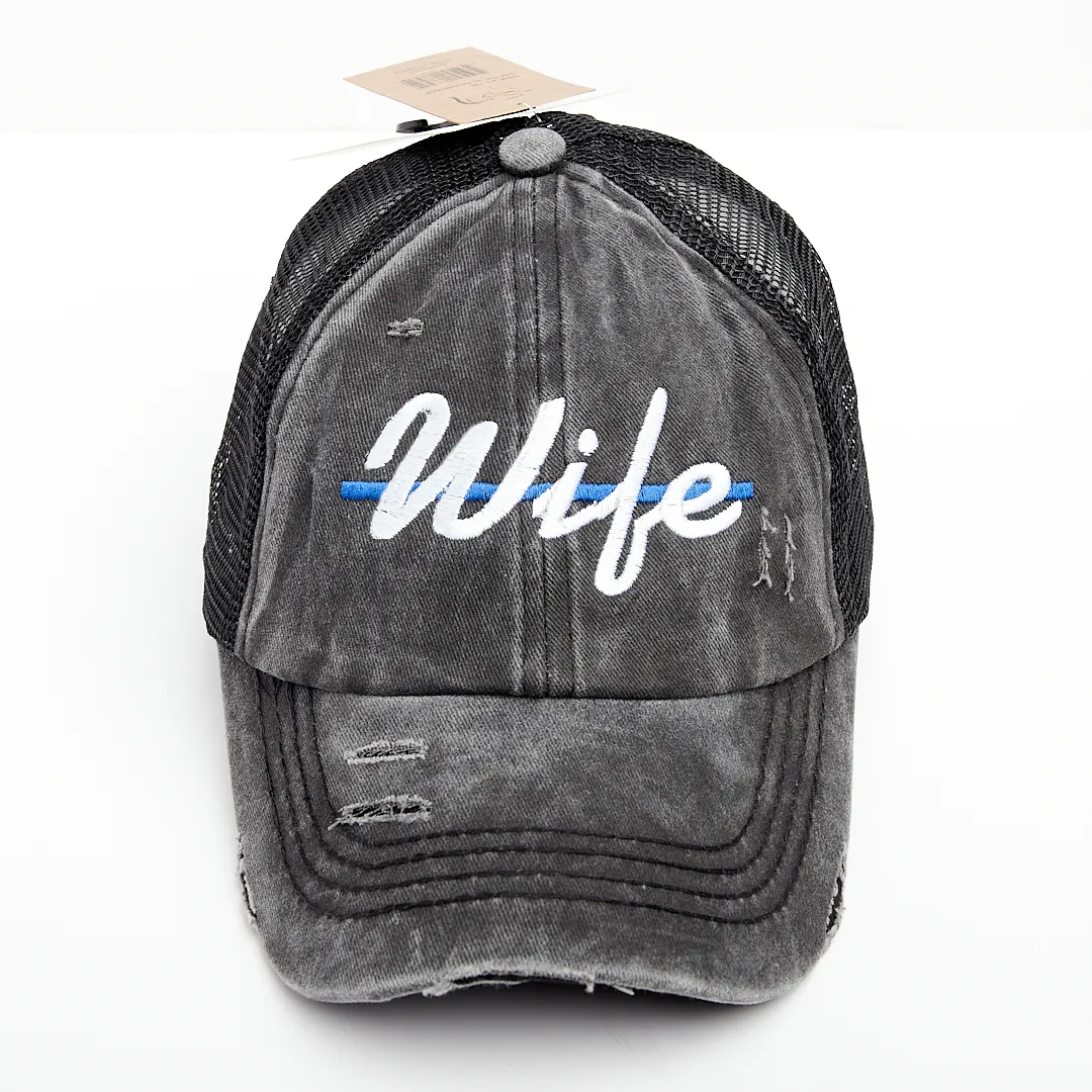 Thin Blue Line Wife Criss Cross High Ponytail Hat