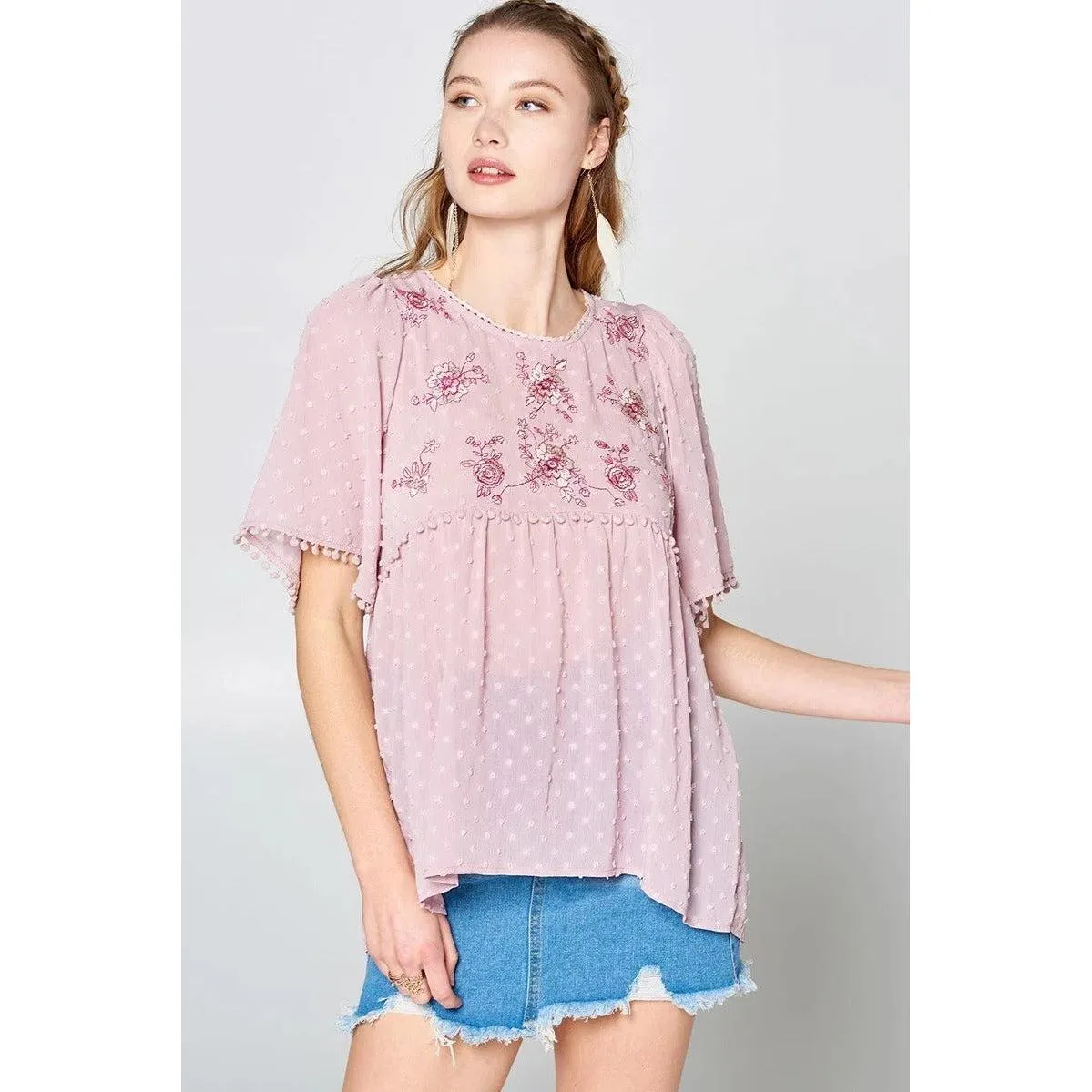 This Detailed Lace Trimmed Bubble Chiffon Blouse