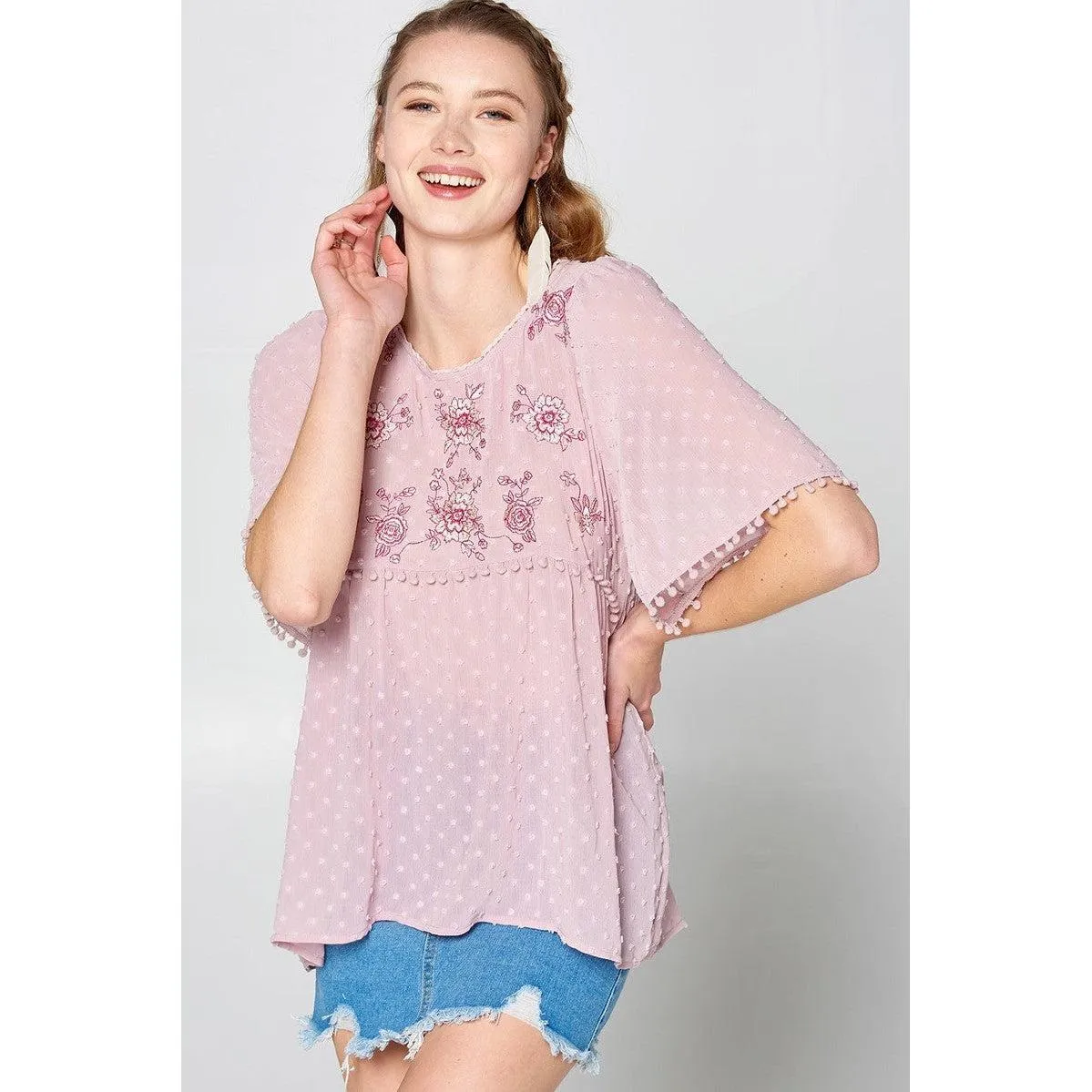 This Detailed Lace Trimmed Bubble Chiffon Blouse