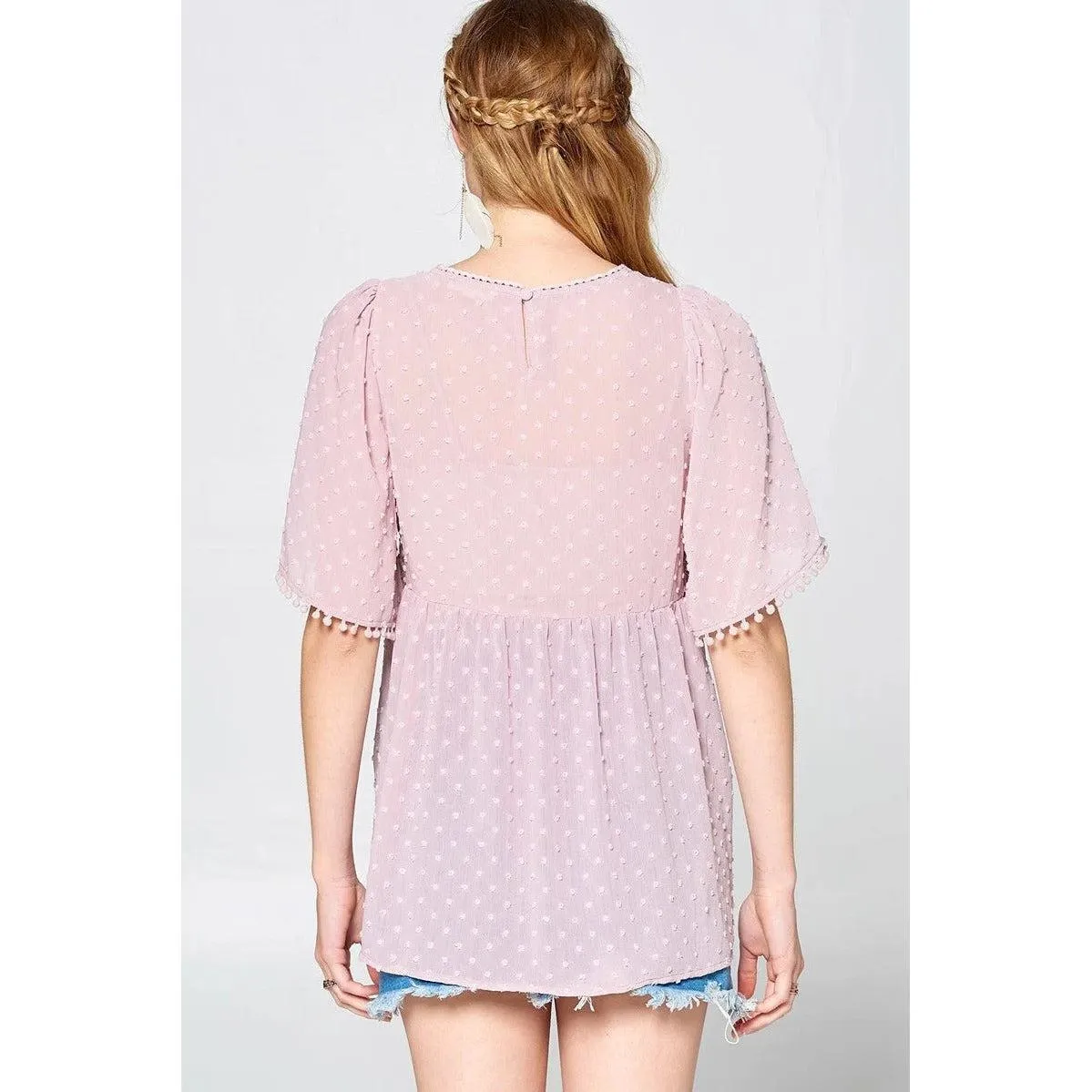 This Detailed Lace Trimmed Bubble Chiffon Blouse