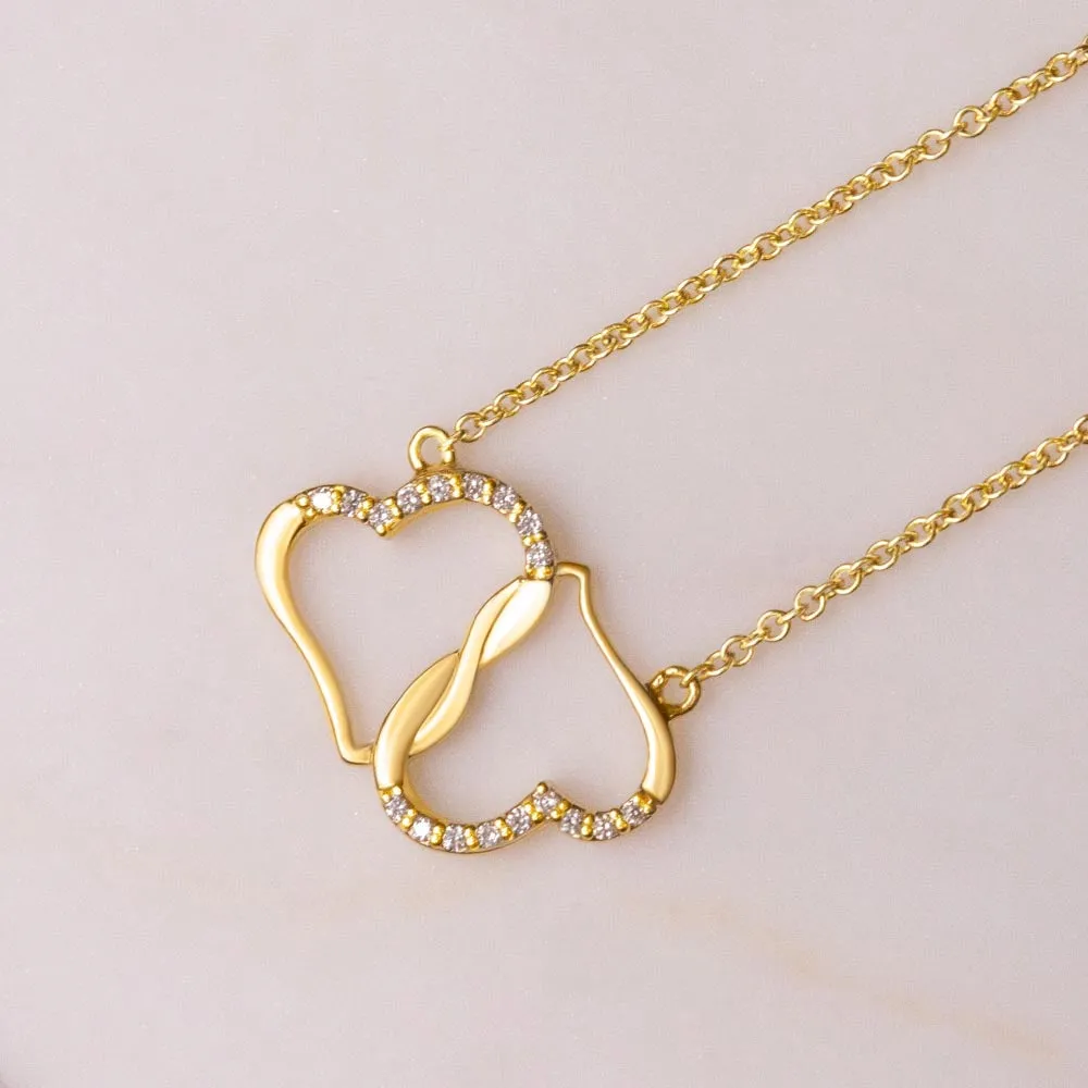 To My Beautiful Wife 10K Gold Connected Hearts in Diamonds Happy Anniversary Necklace For Her