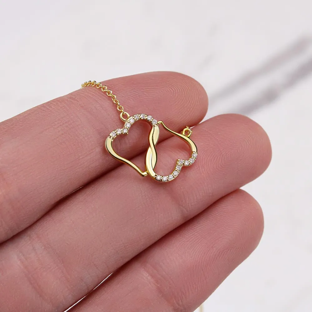 To My Beautiful Wife 10K Gold Connected Hearts in Diamonds Happy Anniversary Necklace For Her