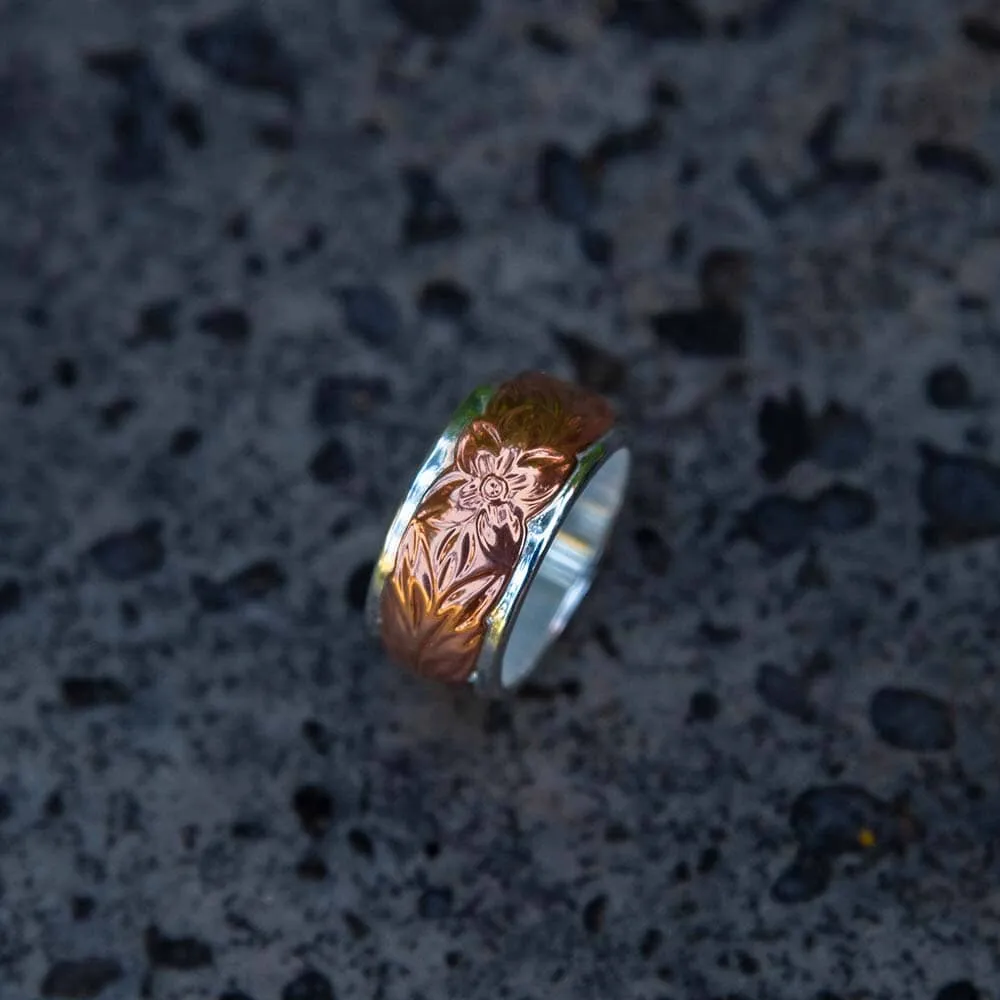 Two-Tone Engraved Maile Leaf Ring