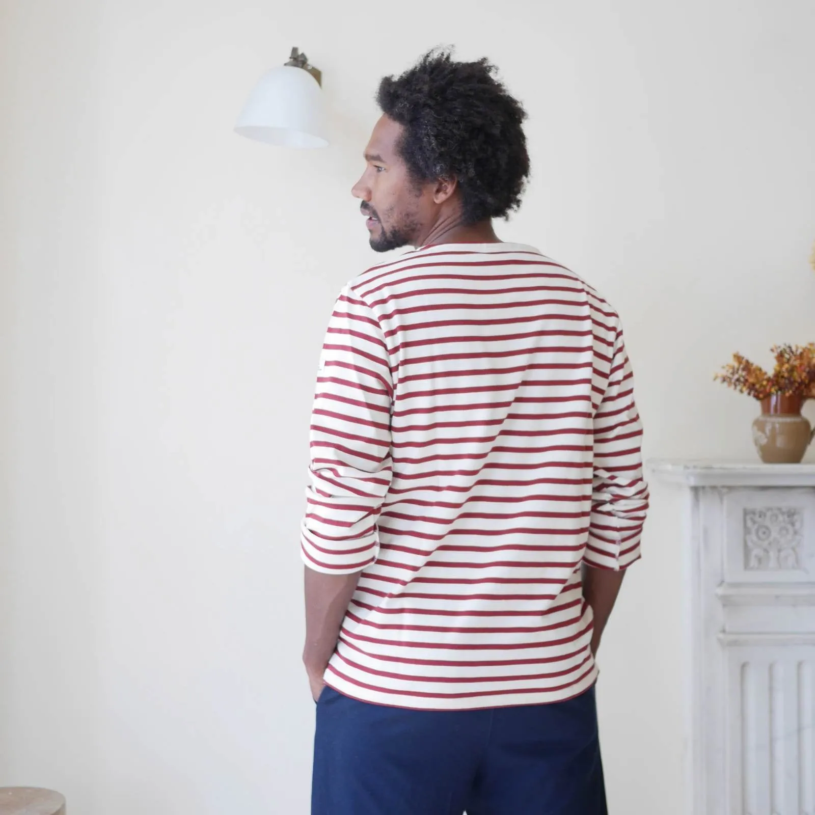 Unisex Striped Breton Top - Cream/Brick