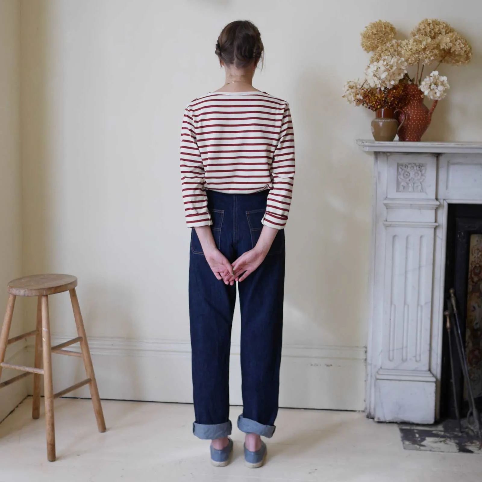 Unisex Striped Breton Top - Cream/Brick