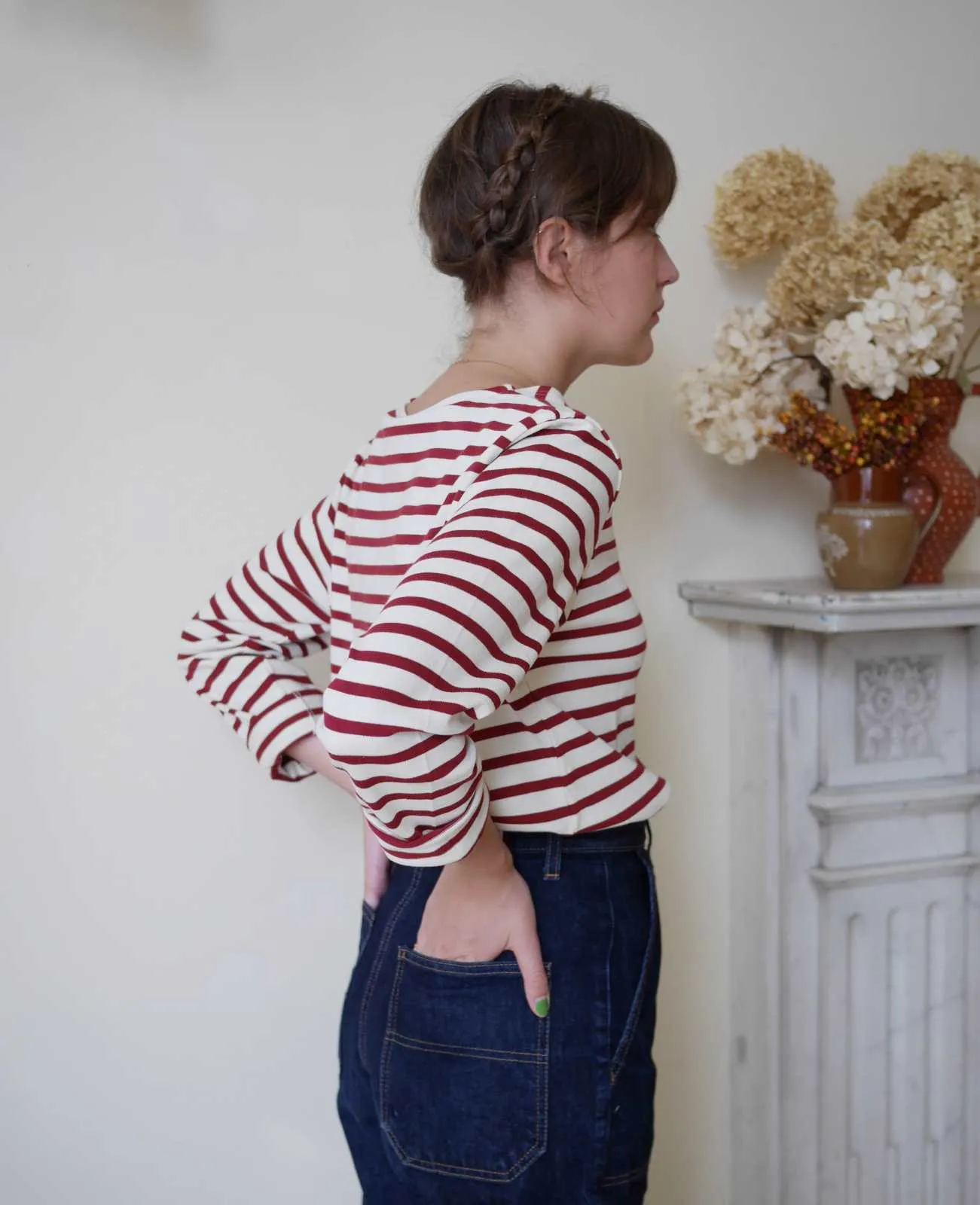 Unisex Striped Breton Top - Cream/Brick