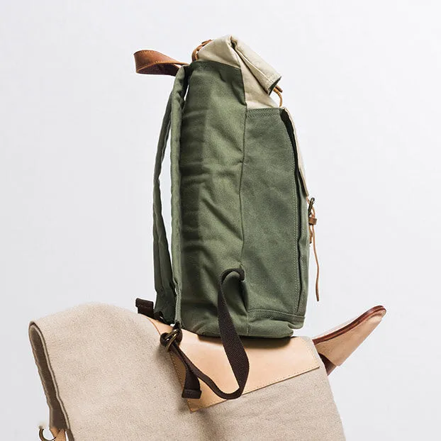 Vintage Style Unisex School Bags, Travel Backpack, Handmade Leather And Waxed Canvas Rucksack NX098