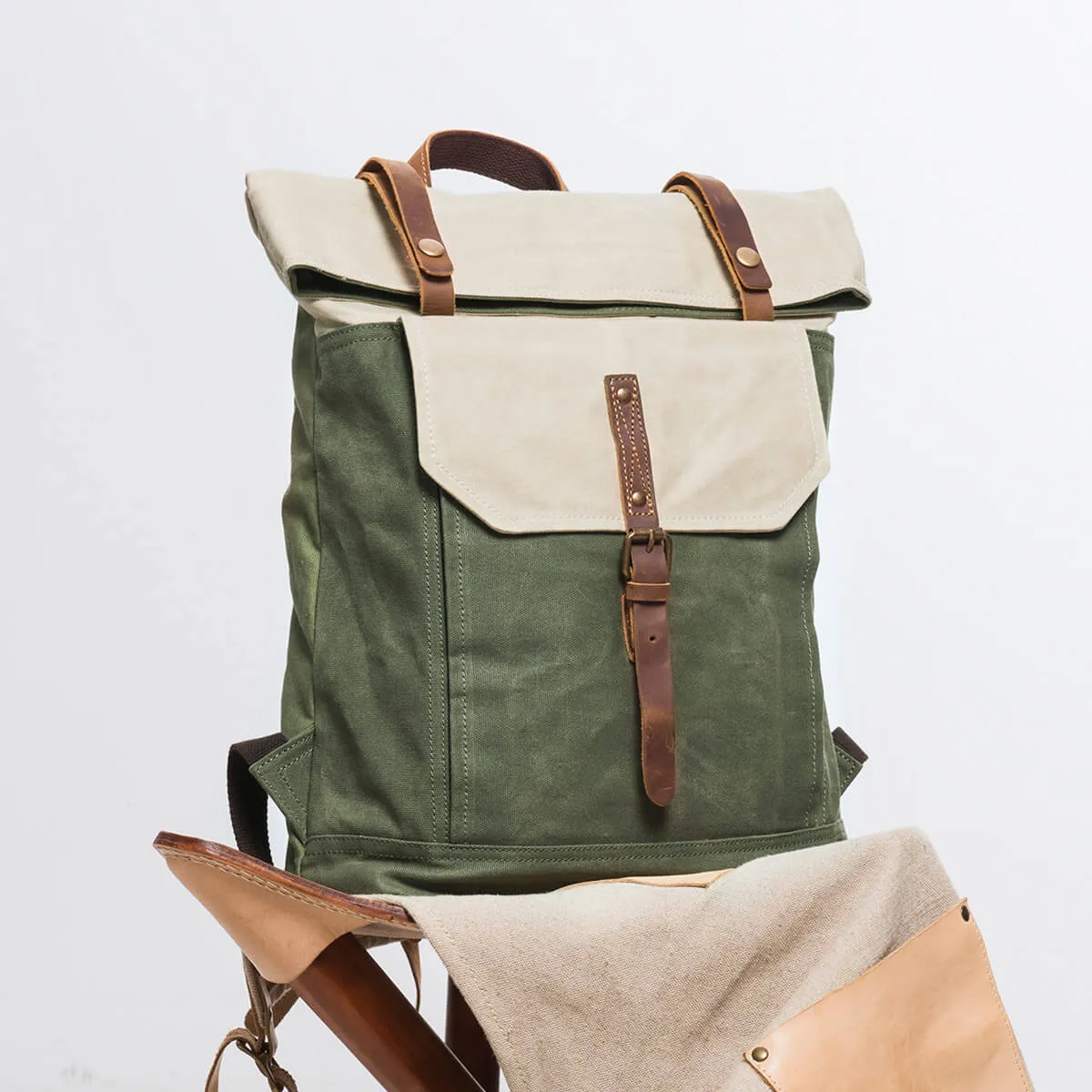 Vintage Style Unisex School Bags, Travel Backpack, Handmade Leather And Waxed Canvas Rucksack NX098