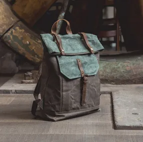 Vintage Style Unisex School Bags, Travel Backpack, Handmade Leather And Waxed Canvas Rucksack NX098