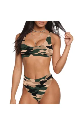 Warm Nude Tone Camouflage Sport Top & High-Waist Bikini Swimsuit