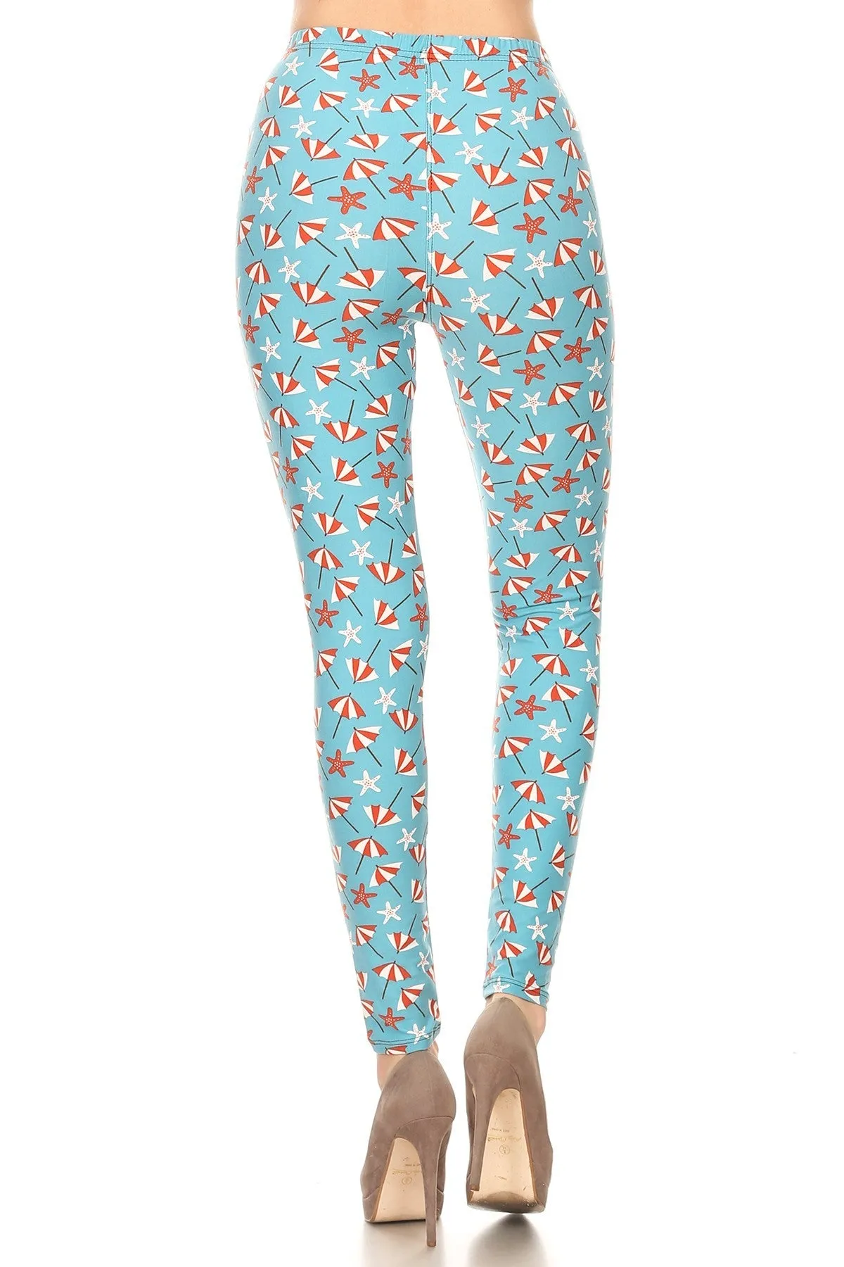 Women's 3 X 5X colorful Beach Umbrella Starfish Pattern Printed Leggings