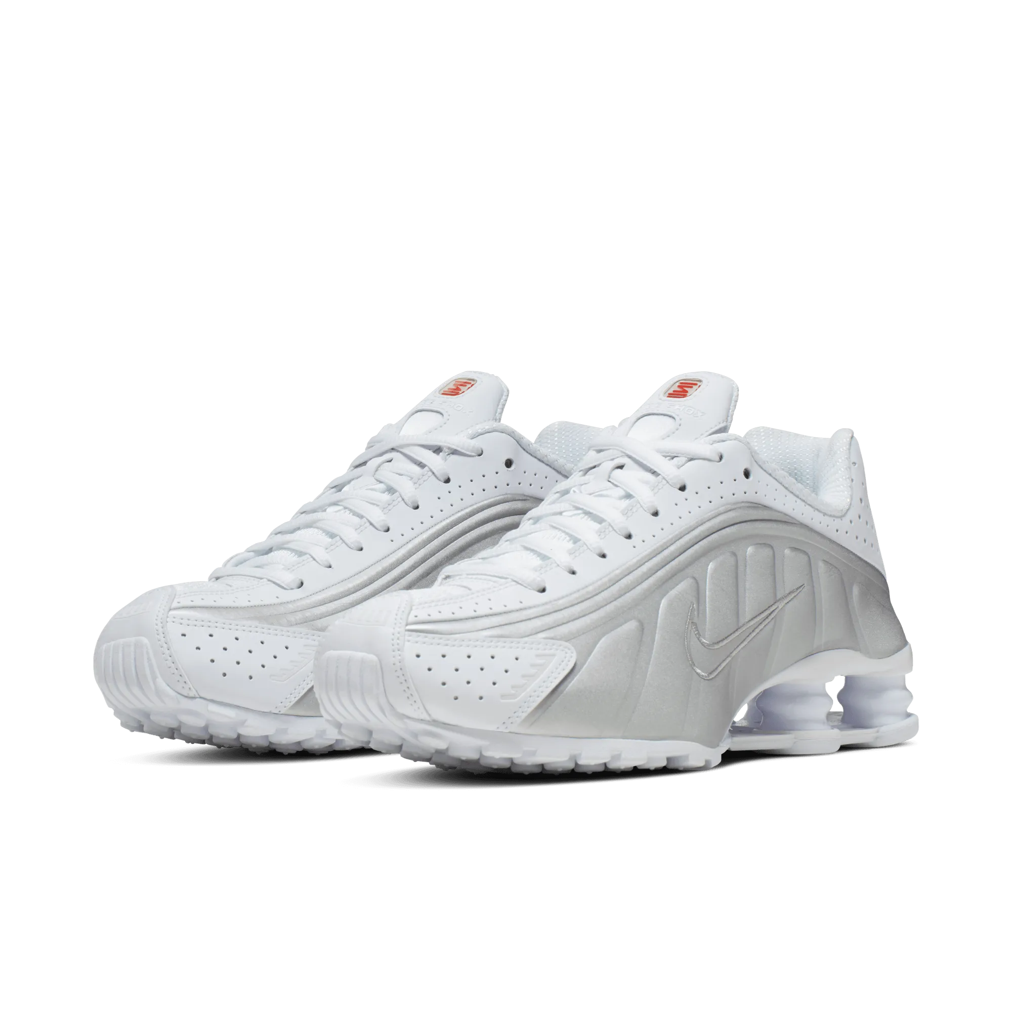 Women's Nike Shox R4 - White/White/Metallic Silver/Max Orange