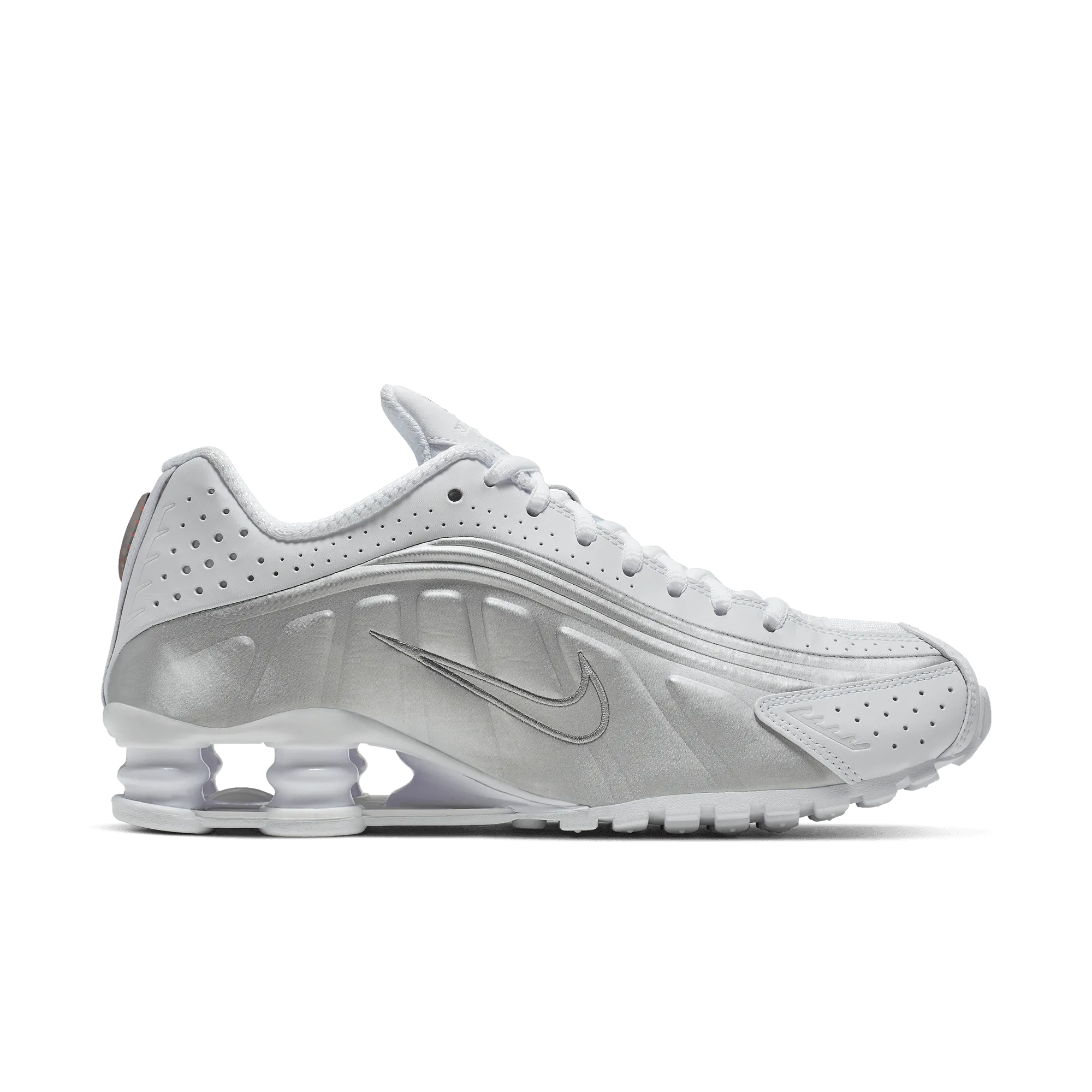 Women's Nike Shox R4 - White/White/Metallic Silver/Max Orange