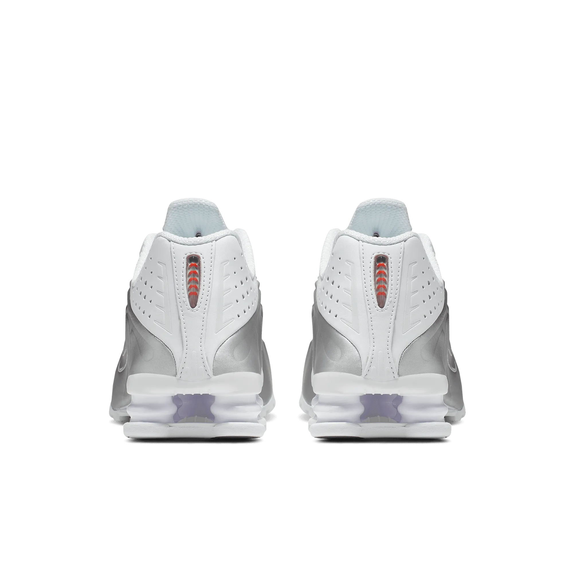 Women's Nike Shox R4 - White/White/Metallic Silver/Max Orange