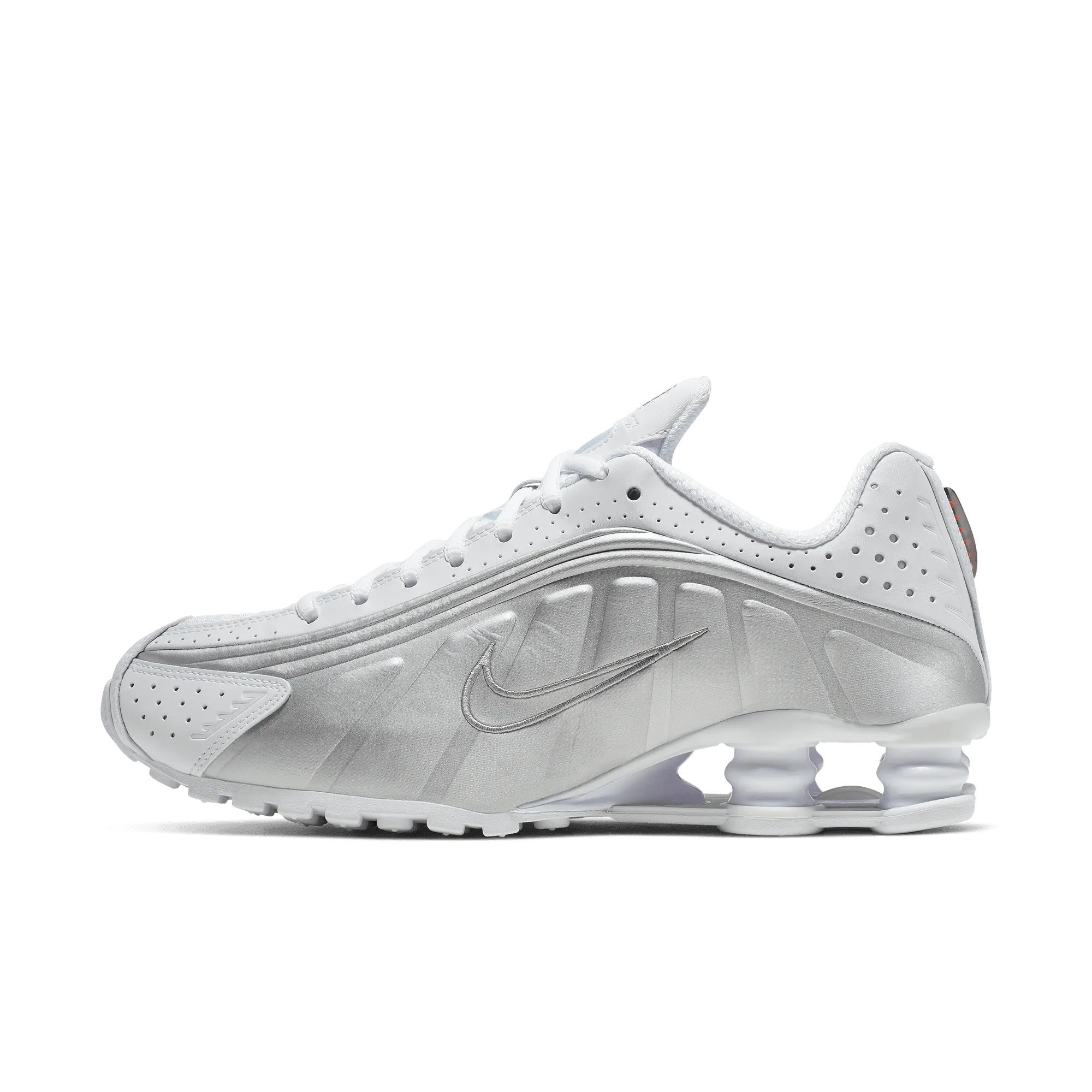 Women's Nike Shox R4 - White/White/Metallic Silver/Max Orange